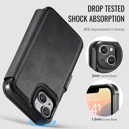 AutSpace A15 Retro Magnetic Clasp Vegan Leather Phone Case, For iPhone 15, For iPhone 14 / 13, For iPhone 14 Pro, For iPhone 14 Pro Max