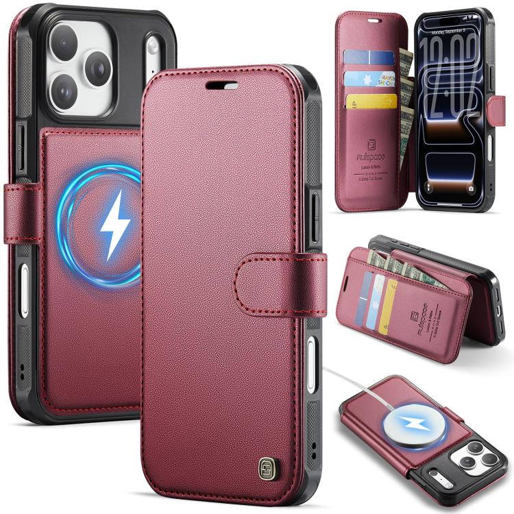 AutSpace A15 Retro Magnetic Clasp Vegan Leather Phone Case, For iPhone 18 Pro / 17 Pro, For iPhone 18 Pro Max / 17 Pro Max, For iPhone 17e / 16e, For iPhone 17