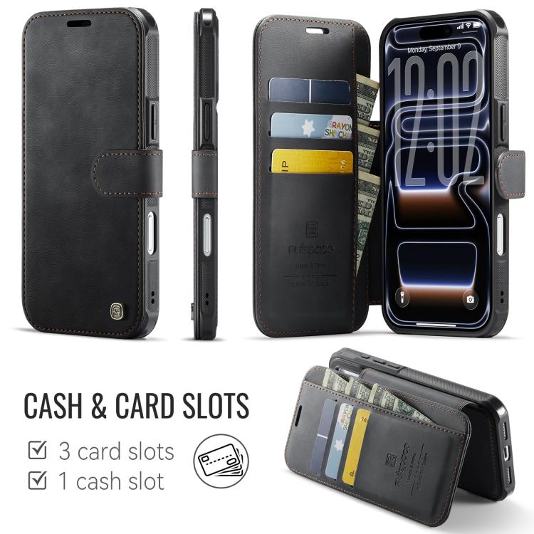AutSpace A15 Retro Magnetic Clasp Vegan Leather Phone Case, For iPhone 18 Pro / 17 Pro, For iPhone 18 Pro Max / 17 Pro Max, For iPhone 17e / 16e, For iPhone 17