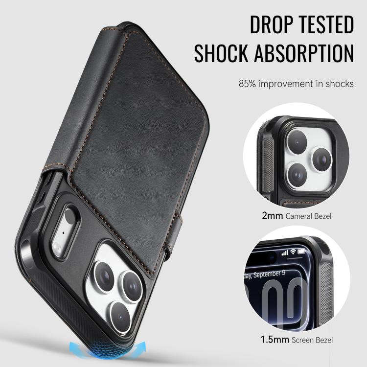 AutSpace A15 Retro Magnetic Clasp Vegan Leather Phone Case, For iPhone 18 Pro / 17 Pro, For iPhone 18 Pro Max / 17 Pro Max, For iPhone 17e / 16e, For iPhone 17