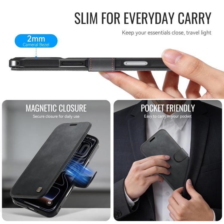 AutSpace A15 Retro Magnetic Clasp Vegan Leather Phone Case, For iPhone 18 Pro / 17 Pro, For iPhone 18 Pro Max / 17 Pro Max, For iPhone 17e / 16e, For iPhone 17