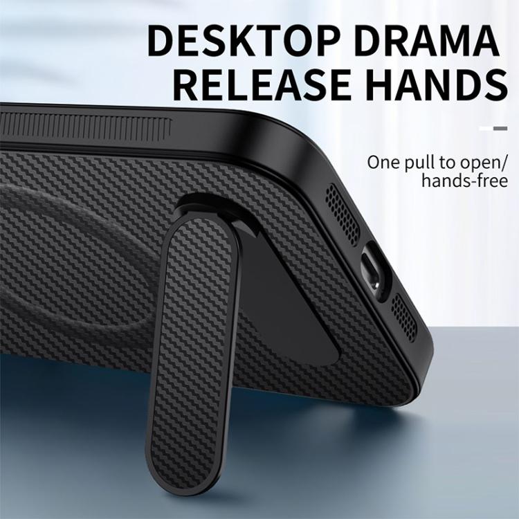 WANLONFENG Kickstand Carbon Fiber Texture Magnetic Phone Case, For iPhone 17e / 16e, For iPhone 17 Pro Max, For iPhone 17 Pro, For iPhone 17, For iPhone Air, For iPhone 16 Pro Max
