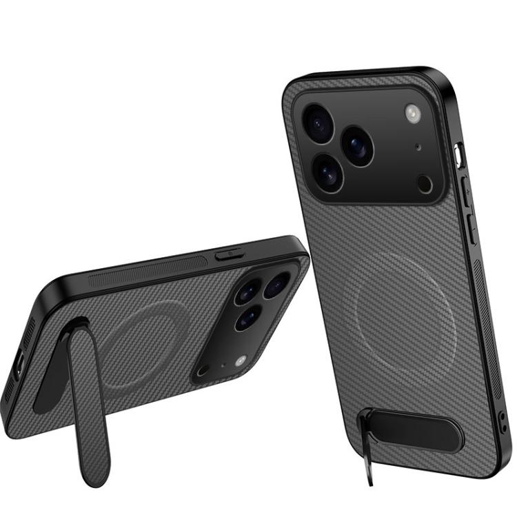 WANLONFENG Kickstand Carbon Fiber Texture Magnetic Phone Case, For iPhone 17e / 16e, For iPhone 17 Pro Max, For iPhone 17 Pro, For iPhone 17, For iPhone Air, For iPhone 16 Pro Max