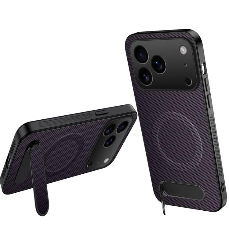 WANLONFENG Kickstand Carbon Fiber Texture Magnetic Phone Case, For iPhone 17e / 16e, For iPhone 17 Pro Max, For iPhone 17 Pro, For iPhone 17, For iPhone Air, For iPhone 16 Pro Max