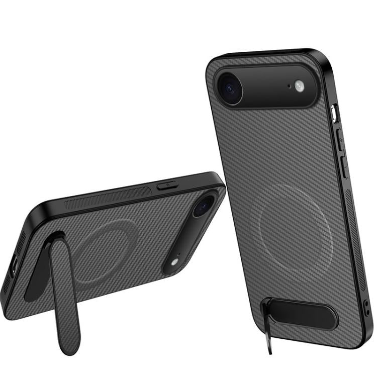 WANLONFENG Kickstand Carbon Fiber Texture Magnetic Phone Case, For iPhone 17e / 16e, For iPhone 17 Pro Max, For iPhone 17 Pro, For iPhone 17, For iPhone Air, For iPhone 16 Pro Max