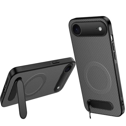 WANLONFENG Kickstand Carbon Fiber Texture Magnetic Phone Case, For iPhone 17e / 16e, For iPhone 17 Pro Max, For iPhone 17 Pro, For iPhone 17, For iPhone Air, For iPhone 16 Pro Max