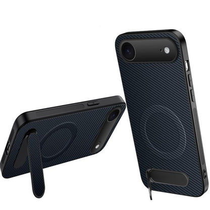 WANLONFENG Kickstand Carbon Fiber Texture Magnetic Phone Case, For iPhone 17e / 16e, For iPhone 17 Pro Max, For iPhone 17 Pro, For iPhone 17, For iPhone Air, For iPhone 16 Pro Max