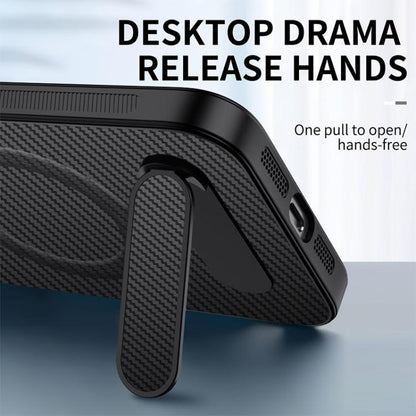 WANLONFENG Kickstand Carbon Fiber Texture Magnetic Phone Case, For iPhone 16 Pro, For iPhone 16, For iPhone 15 Pro Max, For iPhone 15 Pro, For iPhone 15, For iPhone 14
