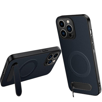 WANLONFENG Kickstand Carbon Fiber Texture Magnetic Phone Case, For iPhone 16 Pro, For iPhone 16, For iPhone 15 Pro Max, For iPhone 15 Pro, For iPhone 15, For iPhone 14