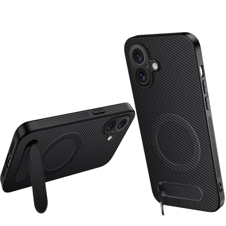 WANLONFENG Kickstand Carbon Fiber Texture Magnetic Phone Case, For iPhone 16 Pro, For iPhone 16, For iPhone 15 Pro Max, For iPhone 15 Pro, For iPhone 15, For iPhone 14