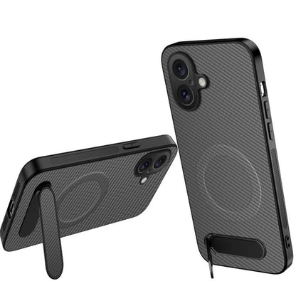 WANLONFENG Kickstand Carbon Fiber Texture Magnetic Phone Case, For iPhone 16 Pro, For iPhone 16, For iPhone 15 Pro Max, For iPhone 15 Pro, For iPhone 15, For iPhone 14