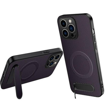 WANLONFENG Kickstand Carbon Fiber Texture Magnetic Phone Case, For iPhone 16 Pro, For iPhone 16, For iPhone 15 Pro Max, For iPhone 15 Pro, For iPhone 15, For iPhone 14