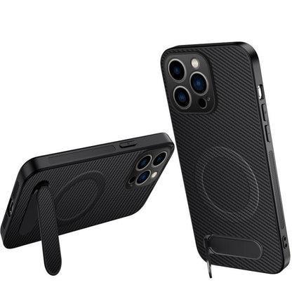 WANLONFENG Kickstand Carbon Fiber Texture Magnetic Phone Case, For iPhone 14 Pro, For iPhone 14 Pro Max, For iPhone 13 Pro Max, For iPhone 13 Pro, For iPhone 13