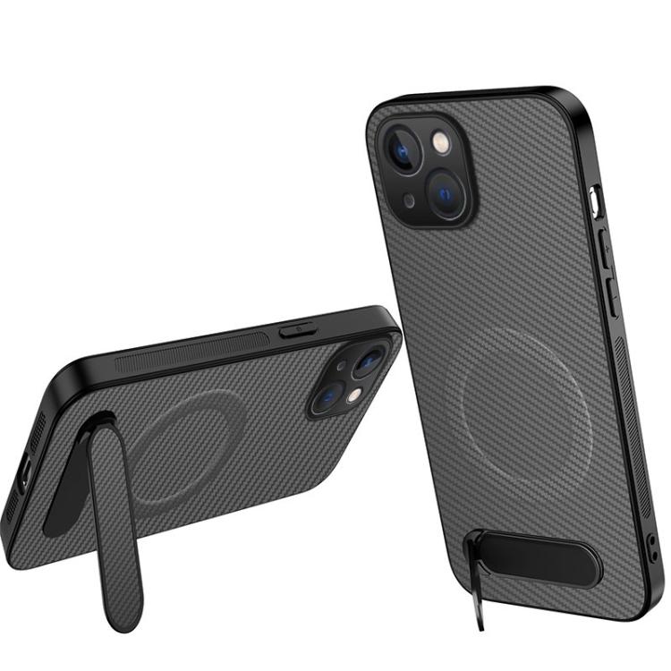WANLONFENG Kickstand Carbon Fiber Texture Magnetic Phone Case, For iPhone 14 Pro, For iPhone 14 Pro Max, For iPhone 13 Pro Max, For iPhone 13 Pro, For iPhone 13