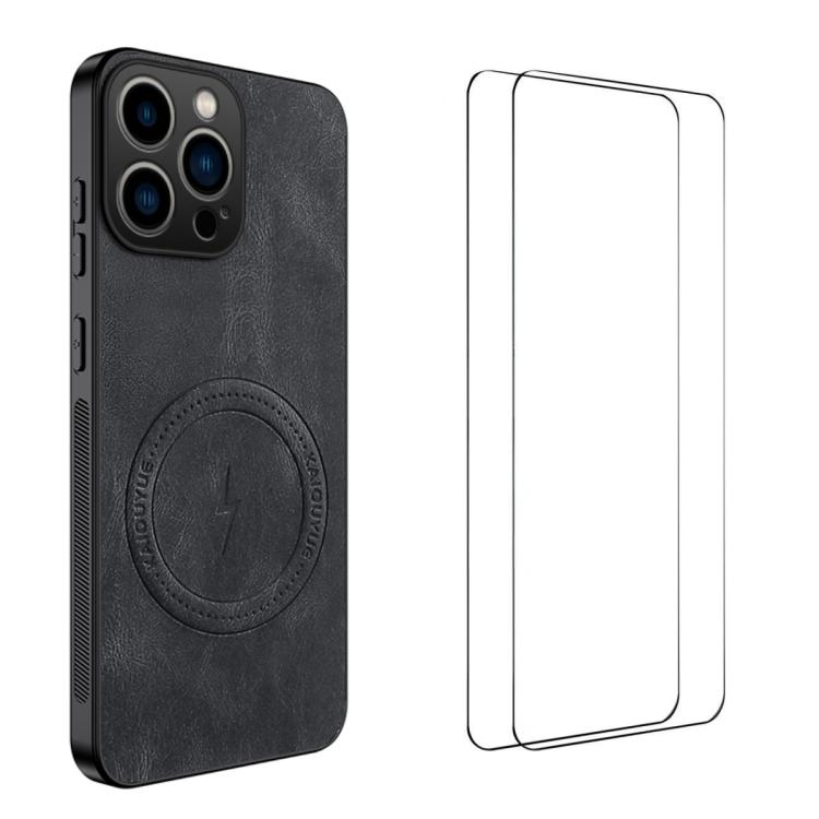 WANLONFENG Nappa Texture Magnetic Phone Case with 2pcs Screen Films, For iPhone 14, For iPhone 14 Pro, For iPhone 14 Pro Max, For iPhone 13 Pro Max, For iPhone 13 Pro, For iPhone 13