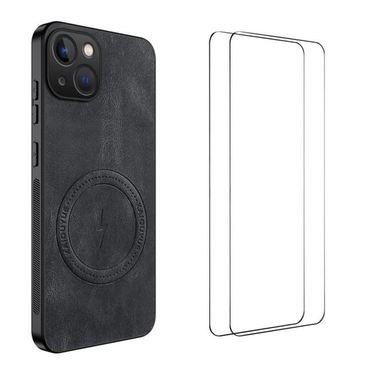 WANLONFENG Nappa Texture Magnetic Phone Case with 2pcs Screen Films, For iPhone 14, For iPhone 14 Pro, For iPhone 14 Pro Max, For iPhone 13 Pro Max, For iPhone 13 Pro, For iPhone 13
