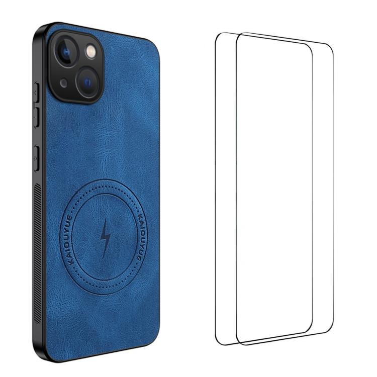 WANLONFENG Nappa Texture Magnetic Phone Case with 2pcs Screen Films, For iPhone 14, For iPhone 14 Pro, For iPhone 14 Pro Max, For iPhone 13 Pro Max, For iPhone 13 Pro, For iPhone 13