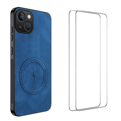 WANLONFENG Nappa Texture Magnetic Phone Case with 2pcs Screen Films, For iPhone 14, For iPhone 14 Pro, For iPhone 14 Pro Max, For iPhone 13 Pro Max, For iPhone 13 Pro, For iPhone 13