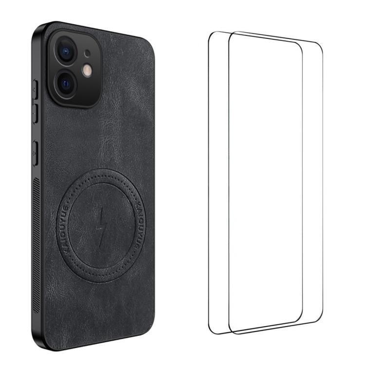 WANLONFENG Nappa Texture Magnetic Phone Case with 2pcs Screen Films, For iPhone 12, For iPhone 12 Pro Max, For iPhone 12 Pro, For iPhone 11 Pro Max, For iPhone 11, For iPhone 11 Pro