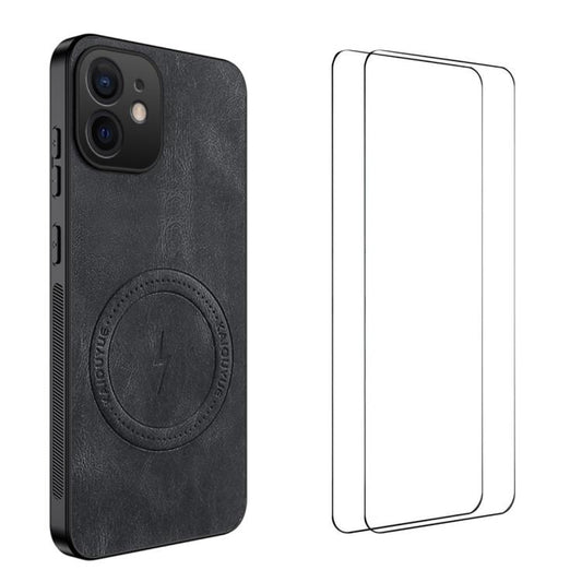 WANLONFENG Nappa Texture Magnetic Phone Case with 2pcs Screen Films, For iPhone 12, For iPhone 12 Pro Max, For iPhone 12 Pro, For iPhone 11 Pro Max, For iPhone 11, For iPhone 11 Pro