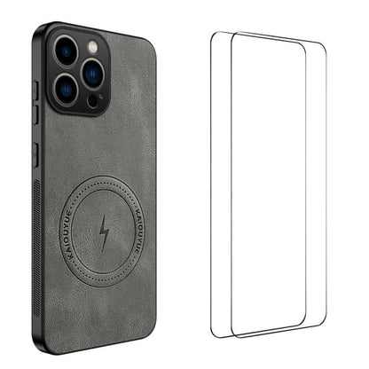 WANLONFENG Nappa Texture Magnetic Phone Case with 2pcs Screen Films, For iPhone 12, For iPhone 12 Pro Max, For iPhone 12 Pro, For iPhone 11 Pro Max, For iPhone 11, For iPhone 11 Pro