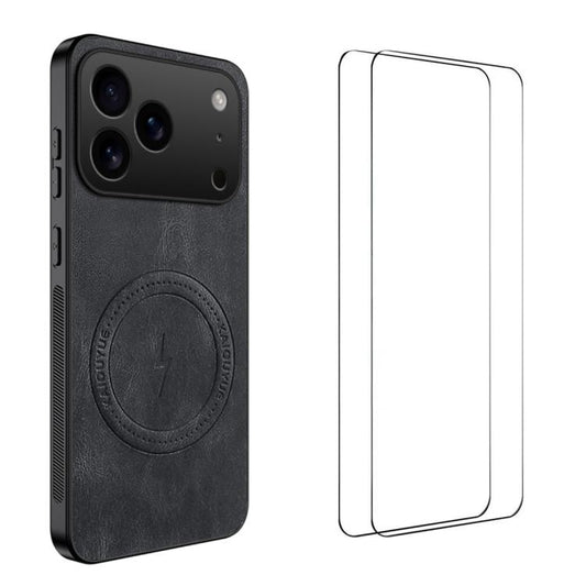 WANLONFENG Nappa Texture Magnetic Phone Case with 2pcs Screen Films, For iPhone 18 Pro, For iPhone 18 Pro Max, For iPhone 17 Pro Max, For iPhone 17 Pro, For iPhone 17, For iPhone Air