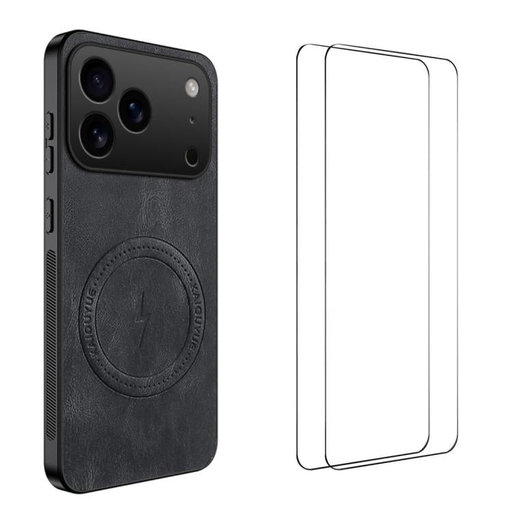 WANLONFENG Nappa Texture Magnetic Phone Case with 2pcs Screen Films, For iPhone 18 Pro, For iPhone 18 Pro Max, For iPhone 17 Pro Max, For iPhone 17 Pro, For iPhone 17, For iPhone Air