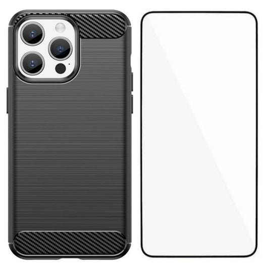 WANLONFENG Brushed Texture Shockproof TPU Phone Case with Screen Film, For iPhone 15 Pro Max, For iPhone 15 Pro, For iPhone 15, For iPhone 14, For iPhone 14 Pro, For iPhone 14 Pro Max, For iPhone 13 Pro Max, For iPhone 13 Pro