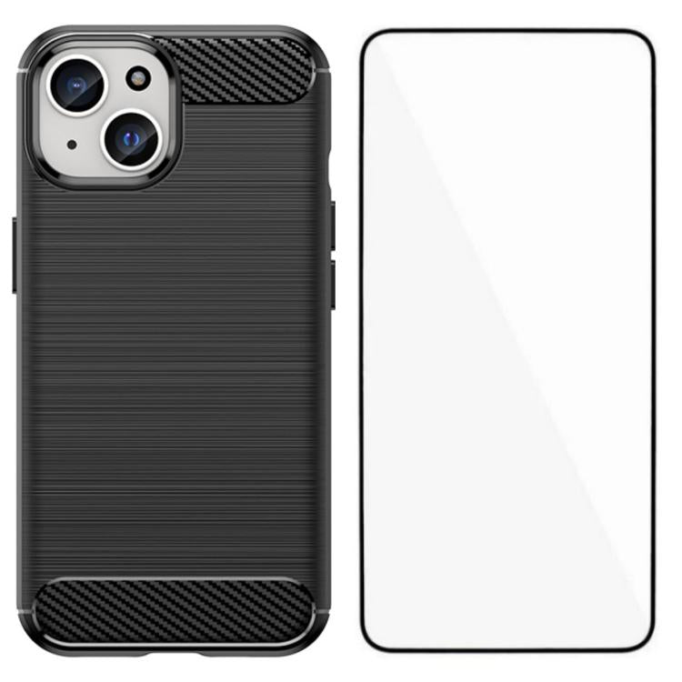 WANLONFENG Brushed Texture Shockproof TPU Phone Case with Screen Film, For iPhone 13