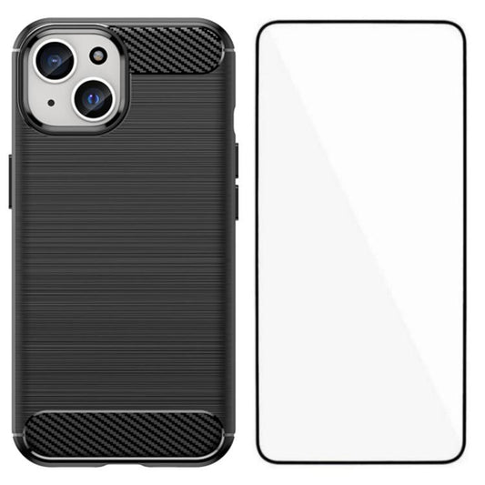 WANLONFENG Brushed Texture Shockproof TPU Phone Case with Screen Film, For iPhone 13