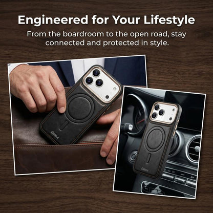 ESEBLE Crazy Horse Pattern Airbag Shockproof Magnetic Phone Case, For iPhone 15