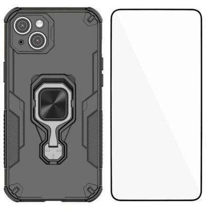 WANLONFENG Metal Kickstand Phone Case with Screen Protector, For iPhone 13