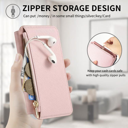 CaseNeo Precision Hole Silver-Edged Magnetic Zipper Wallet Cross-Grain Vegan Leather Phone Case, For iPhone 15, For iPhone 14, For iPhone 14 Pro