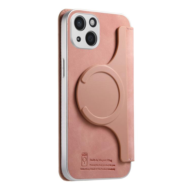 CaseNeo Precision Hole Silver-Edged Magnetic Zipper Wallet Cross-Grain Vegan Leather Phone Case, For iPhone 13