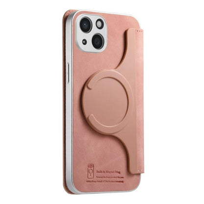 CaseNeo Precision Hole Silver-Edged Magnetic Zipper Wallet Cross-Grain Vegan Leather Phone Case, For iPhone 13
