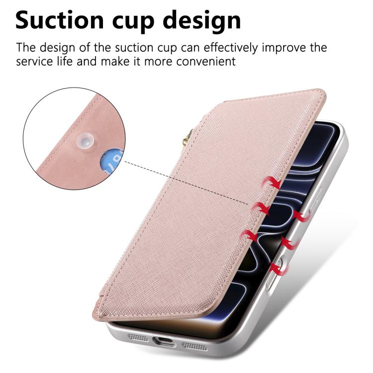 CaseNeo Precision Hole Silver-Edged Magnetic Zipper Wallet Cross-Grain Vegan Leather Phone Case, For iPhone 13