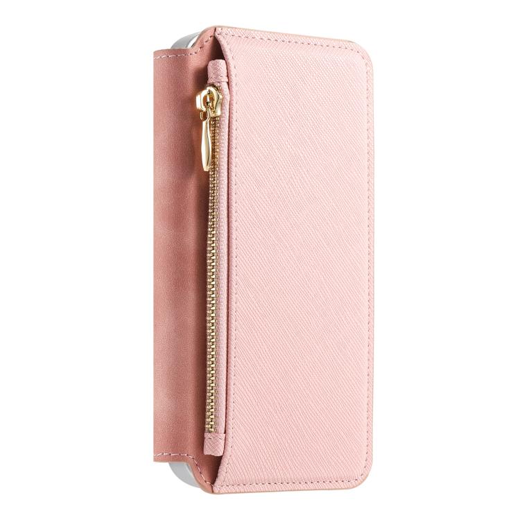 CaseNeo Precision Hole Silver-Edged Magnetic Zipper Wallet Cross-Grain Vegan Leather Phone Case, For iPhone 18 / 17, For iPhone 17e / 16e, For iPhone 16 Pro Max