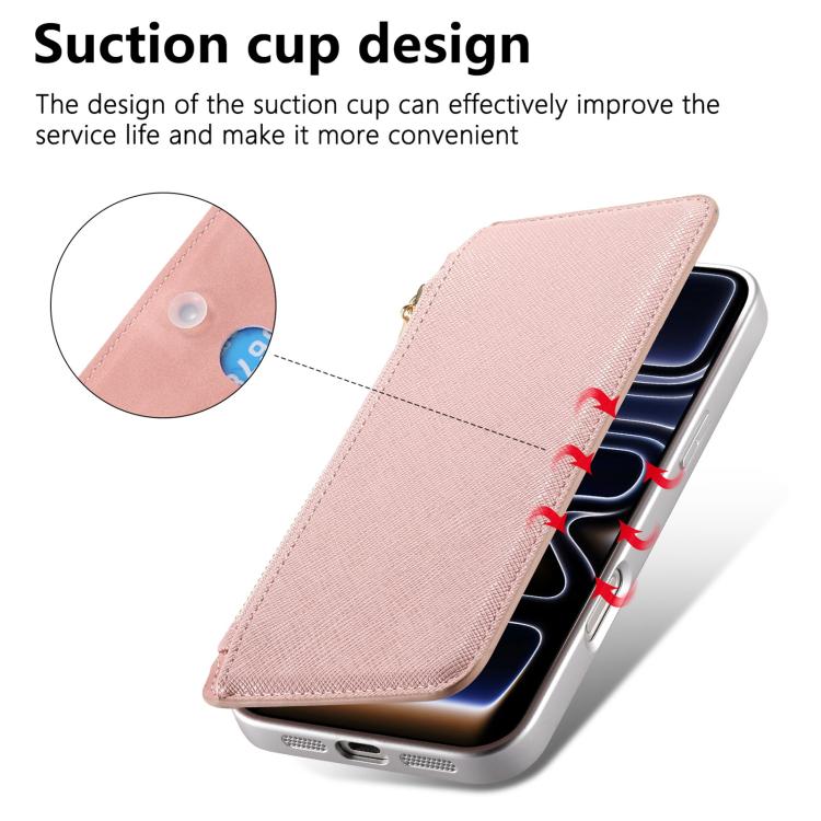 CaseNeo Precision Hole Silver-Edged Magnetic Zipper Wallet Cross-Grain Vegan Leather Phone Case, For iPhone 18 / 17, For iPhone 17e / 16e, For iPhone 16 Pro Max