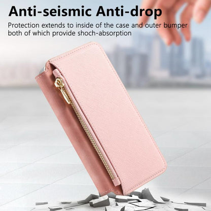 CaseNeo Precision Hole Silver-Edged Magnetic Zipper Wallet Cross-Grain Vegan Leather Phone Case, For iPhone 18 / 17, For iPhone 17e / 16e, For iPhone 16 Pro Max