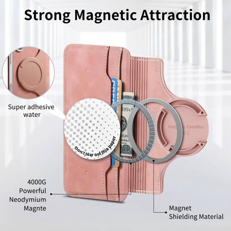 CaseNeo Precision Hole Silver-Edged Magnetic Zipper Wallet Cross-Grain Vegan Leather Phone Case, For iPhone 18 / 17, For iPhone 17e / 16e, For iPhone 16 Pro Max