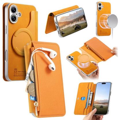 CaseNeo Precision Hole Silver-Edged Magnetic Zipper Wallet Cross-Grain Vegan Leather Phone Case, For iPhone 18 / 17, For iPhone 17e / 16e, For iPhone 16 Pro Max