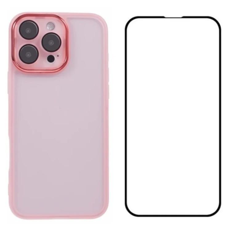 WANLONFENG Electroplated Frame Translucent TPU Phone Case with Screen Film, For iPhone Air, For iPhone 16 Pro Max, For iPhone 16 Pro, For iPhone 16