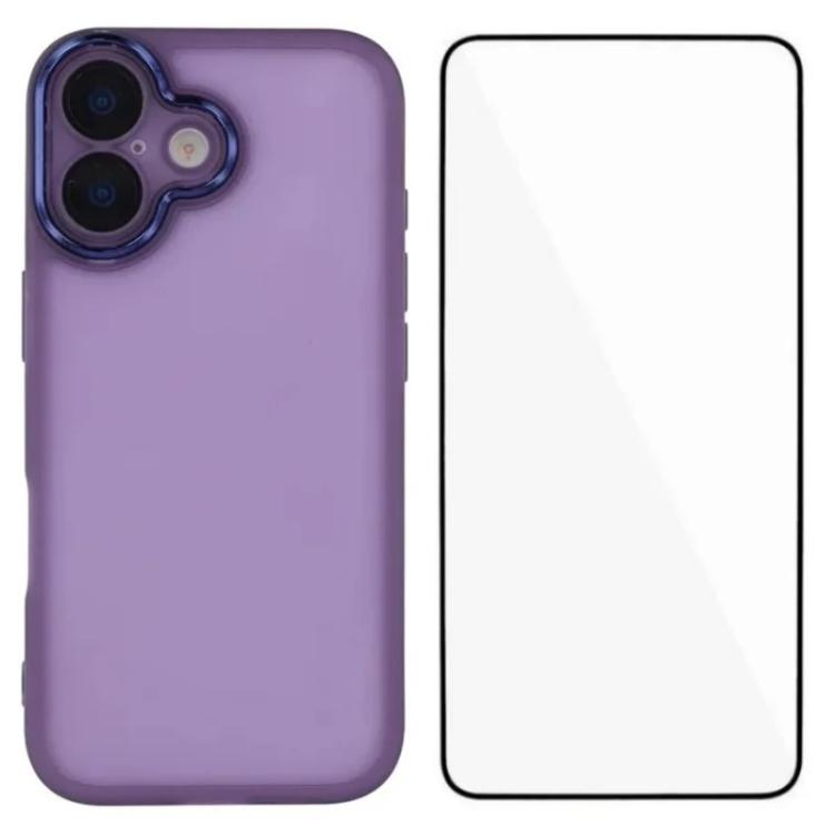 WANLONFENG Electroplated Frame Translucent TPU Phone Case with Screen Film, For iPhone Air, For iPhone 16 Pro Max, For iPhone 16 Pro, For iPhone 16