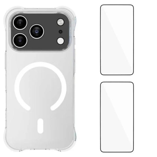 WANLONFENG Transparent Magnetic Four-Corner Shockproof TPU Phone Case with 2pcs Screen Films, For iPhone 18 Pro, For iPhone 18 Pro Max, For iPhone 17 Pro Max, For iPhone 17 Pro, For iPhone 17, For iPhone Air, For iPhone 17e / 16e