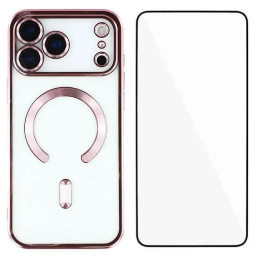 WANLONFENG CD Magnetic Electroplated TPU Phone Case with Screen Protector, For iPhone 17 Pro Max, For iPhone 17 Pro, For iPhone 17