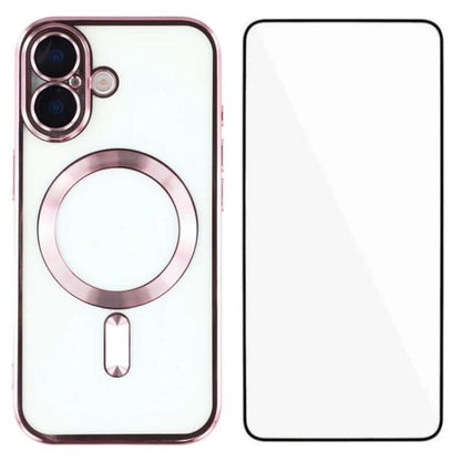 WANLONFENG CD Magnetic Electroplated TPU Phone Case with Screen Protector, For iPhone 17 Pro Max, For iPhone 17 Pro, For iPhone 17
