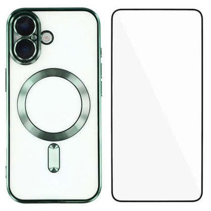 WANLONFENG CD Magnetic Electroplated TPU Phone Case with Screen Protector, For iPhone 17 Pro Max, For iPhone 17 Pro, For iPhone 17