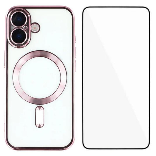 WANLONFENG CD Magnetic Electroplated TPU Phone Case with Screen Protector, For iPhone 16, For iPhone 15 Pro Max, For iPhone 15 Pro