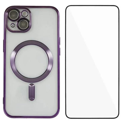 WANLONFENG CD Magnetic Electroplated TPU Phone Case with Screen Protector, For iPhone 15, For iPhone 14, For iPhone 14 Pro