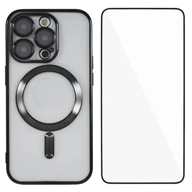 WANLONFENG CD Magnetic Electroplated TPU Phone Case with Screen Protector, For iPhone 15, For iPhone 14, For iPhone 14 Pro